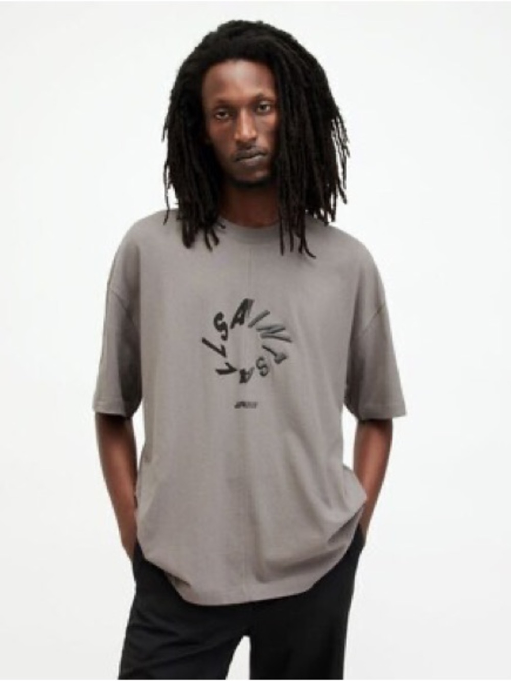 ALL SAINTS HALO OVERSIZED LOGO CREW NECK T-SHIRT GREY MEN’S MEDIUM